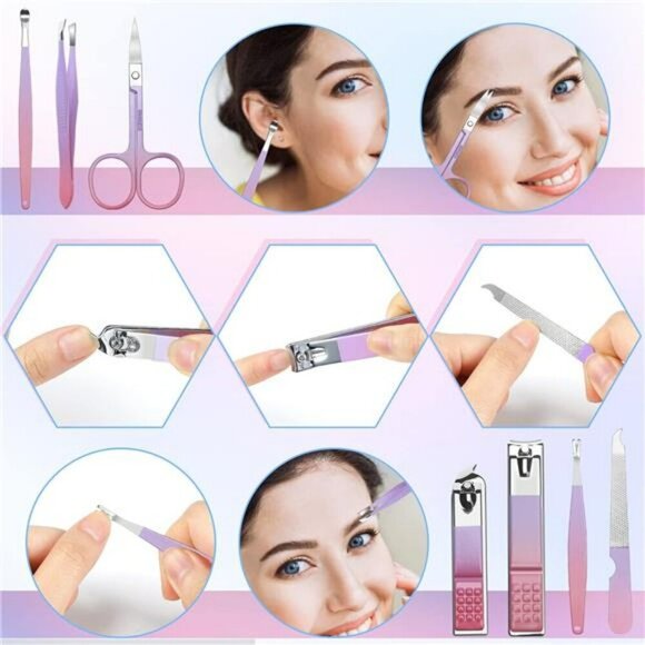 Aceoce Manicure Set Nail Clippers Pedicure Kit Grooming Tools with Travel Case - Picture 2 of 8